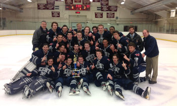 Kent celebrates after topping St. Paul's 6-2 to win the Avon Christmas Classic championship on Saturday. Senior goaltender Stephen Morrissey (.957 sav