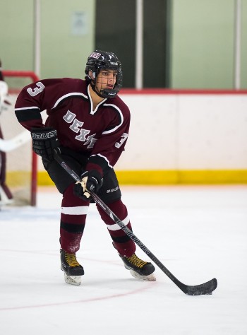 Dexter Jr. D -- and BC recruit -- Luke McInnis bringing the puck up ice in Wednesday's 2-2 tie vs. Cushing.