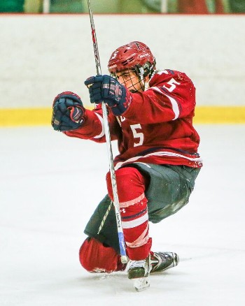 Avon PG F Jake Witkowski celebrates SHG in the Winged Beavers' 3-0 win over Westminster on Wed. Feb. 3.