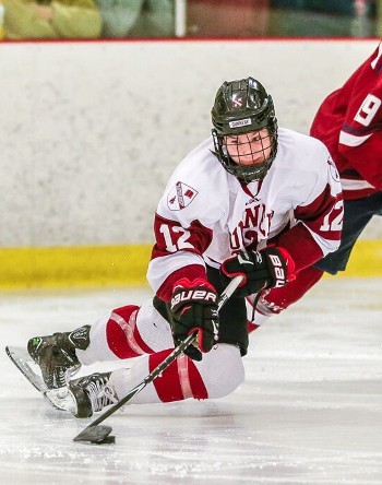 Senior Cam Donaldson, Gunnery's leading scorer, had 1g, 1a in Wednesday's 5-3 loss at Avon. Avon junior F Ryan Lanchbury keeps close tabs.