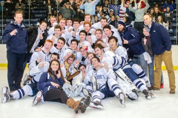 St. Mark's, which defeated Rivers 3-2 on an Ethan Kimball OT goal, celebrates its second consecutive Small School Championship.