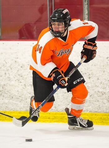 Thayer sophomore F Evan Googins notched two goals in Thayer's dramatic 6-5 come-from-behind win over Belmont Hill Wed. Jan. 13.