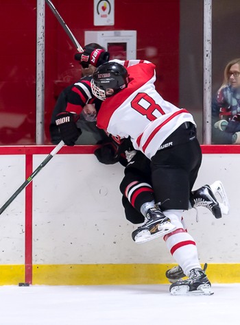 Rivers' 6'4" sophomore D Cade Webber, a BU recruit, just doing what comes naturally.