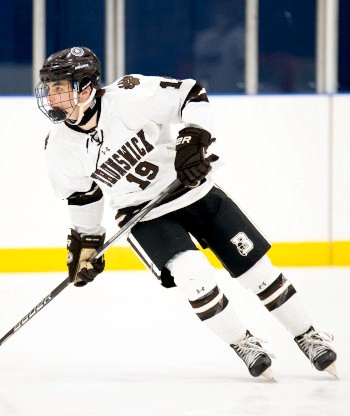 Senior Brendan Giles scored 5 goals to lead #4 Brunswick to a 6-3 win over Frederick Gunn Fri. Feb. 16th. Giles, who is uncommitted,  leads prep hocke